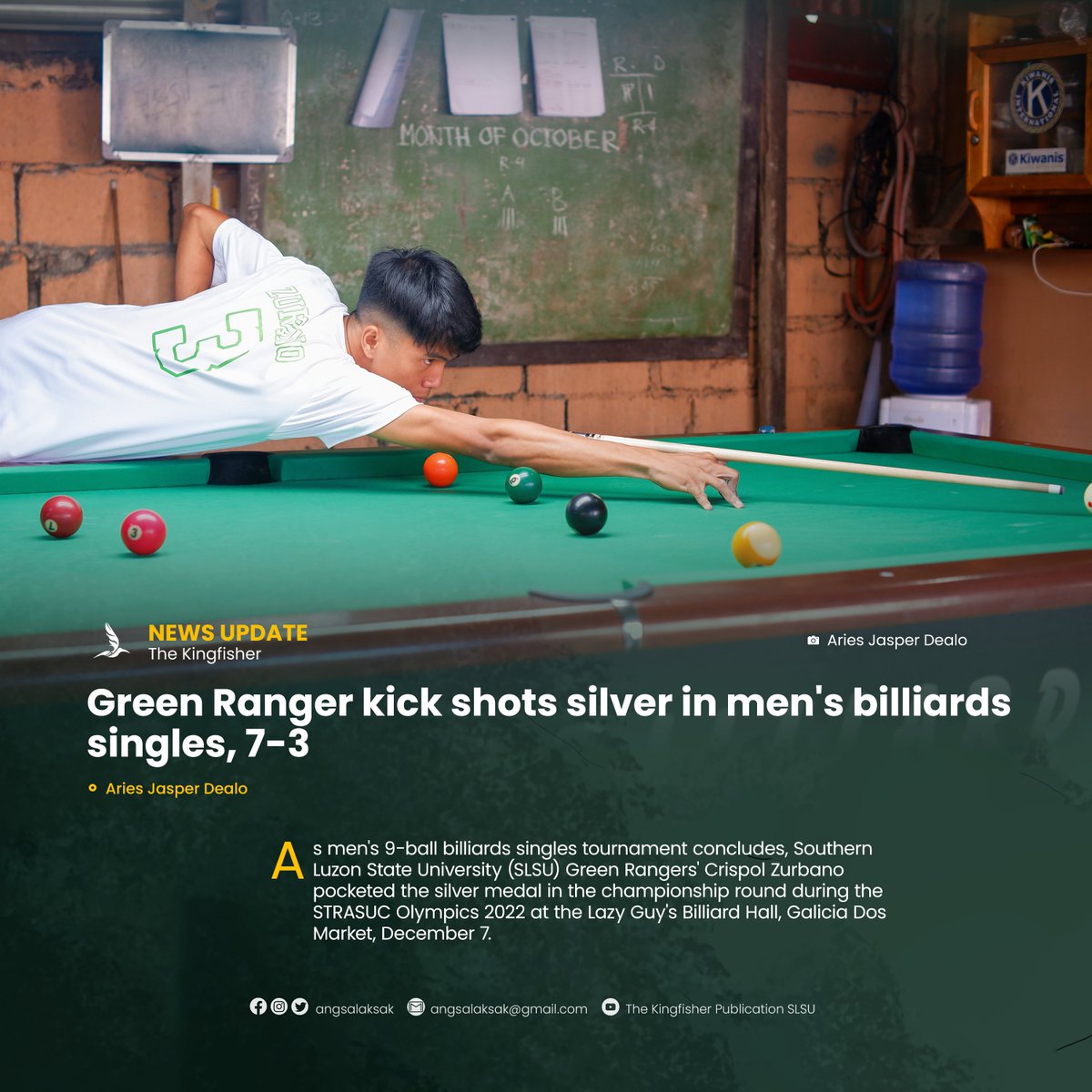 angsalaksak's tweet photo. STRASUC OLYMPICS ‘22 | Green Ranger kick shots silver in men's billiards singles, 7-3
Link:
https://t.co/nG22dsIOBr
// Aries Jasper Dealo
#STRASUCOlympics2022
#KFNews
#KFSports https://t.co/fB7Fq641Pf