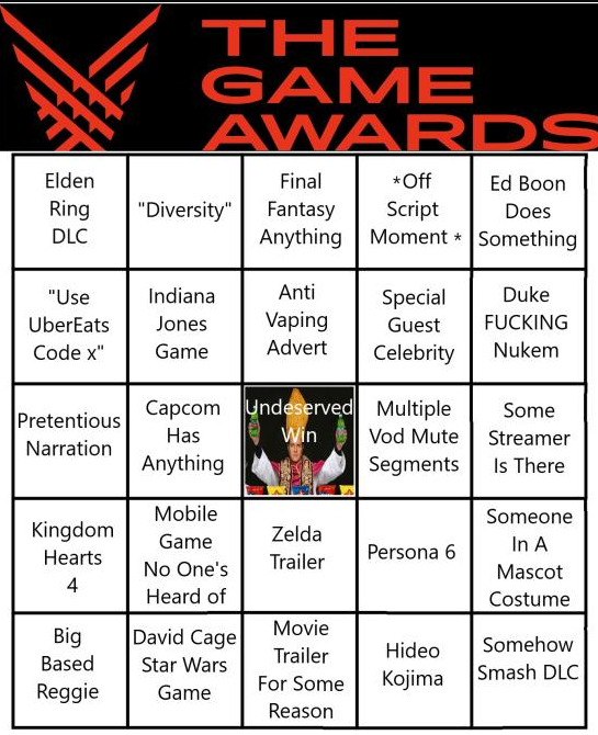 Game Awards 2022 Bingo Card