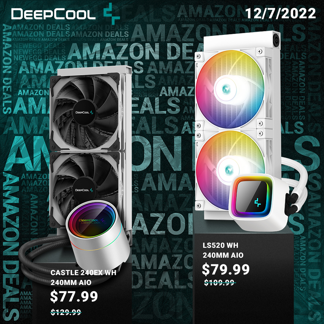 DeepCoolNA's tweet photo. CastleEX /LS AIO Lightning Deals is here!
Valid:
Dec 7, 2022, 7:30 a.m. PST - 7:30 p.m. PST
https://t.co/YGQrQBdRm3
#deepcool #lightningdeal #amazondeals #castleaio #castle240ex #LS520 #LSaio #liquidcooler
#cpucooler #amd #intel https://t.co/ZpA4fUKEUa