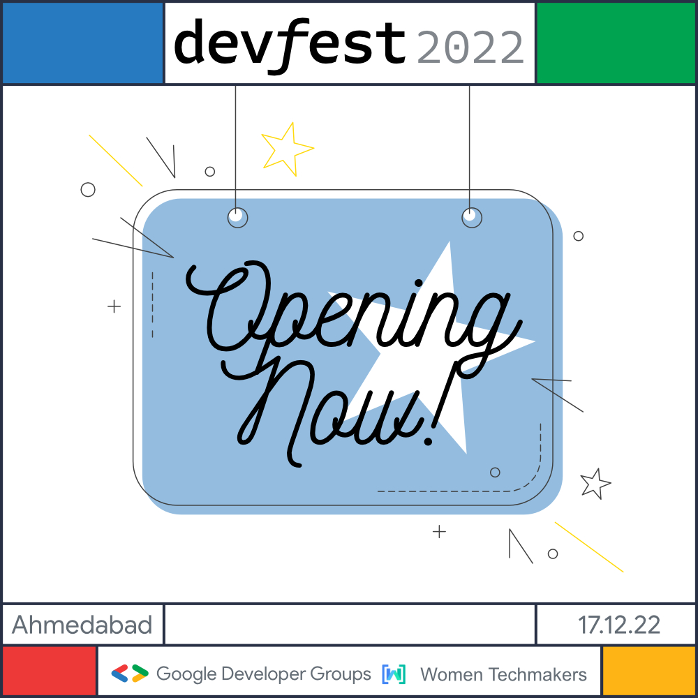 GDGAhmedabad's tweet photo. 📢📢 Attention Please 📢📢

We are opening the registration form to request a #DevFestAhm ticket at 11:11am today from the below link.
https://t.co/HlqlpsyaSI

Make sure you read &amp; fill the form properly and do not make any mistakes.

#DevFest #DevFest2022 https://t.co/JxLAVmwf8p