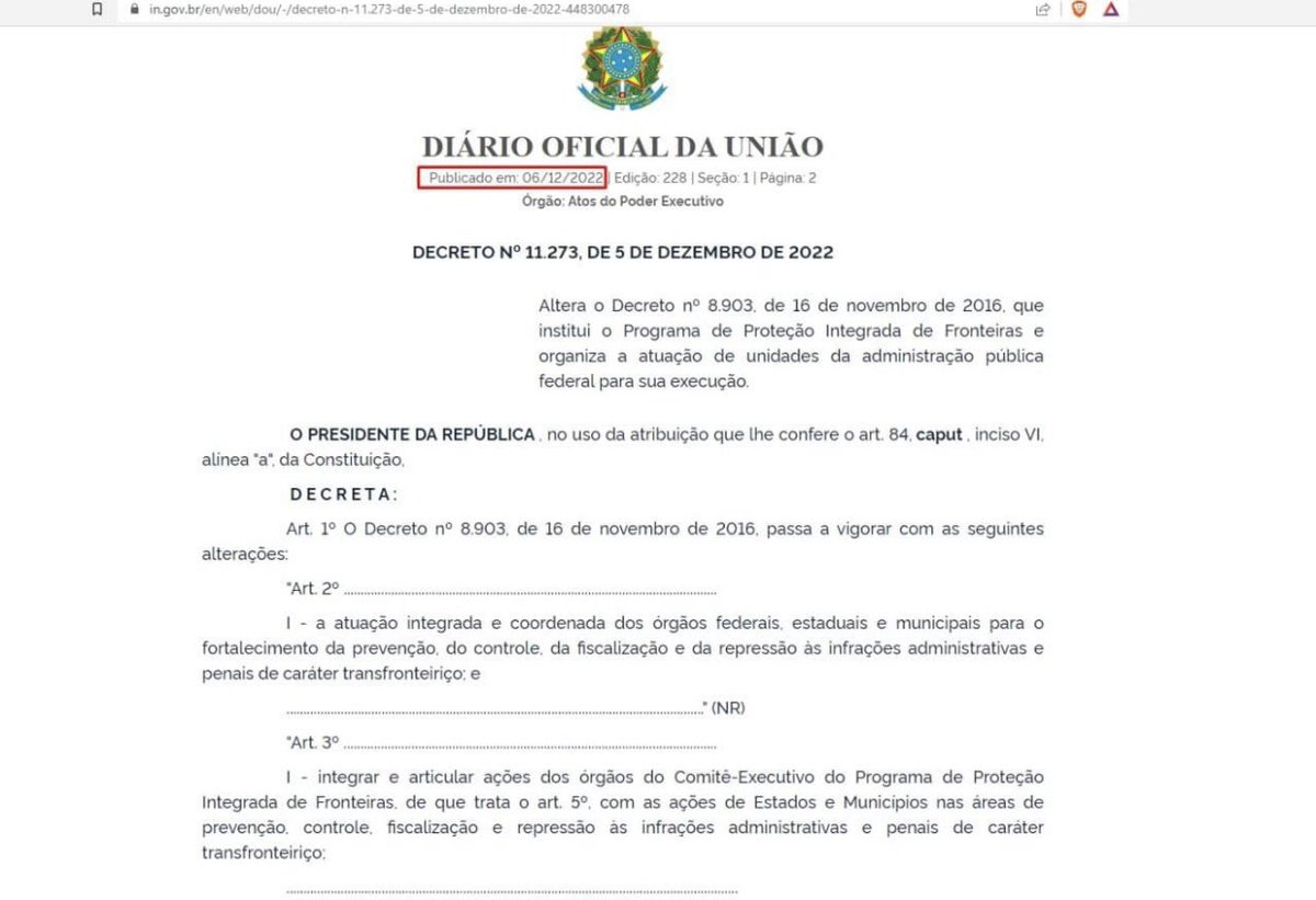 CamargoDireita's tweet photo. Decreto do PR Jair Bolsonaro integra Estados e municípios à fiscalização federal das fronteiras, visando a repressão de infrações. Bom sinal! 🇧🇷 https://t.co/Xl68T5pblQ