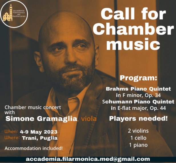 CALL FOR CHAMBER MUSIC 
FOR
YOUNG GIFTED PLAYERS
VIOLINISTS, CELLISTS, PIANISTS