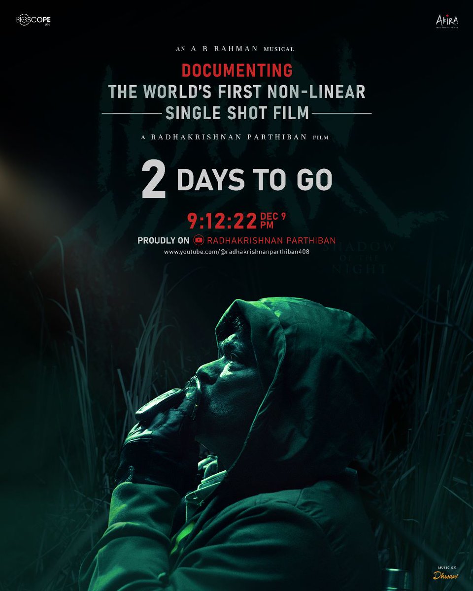 AkiraProductio2's tweet image. 2 more days to witness the greatest effort of the world #iravinnizhal 
@arrahman @rparthiepan