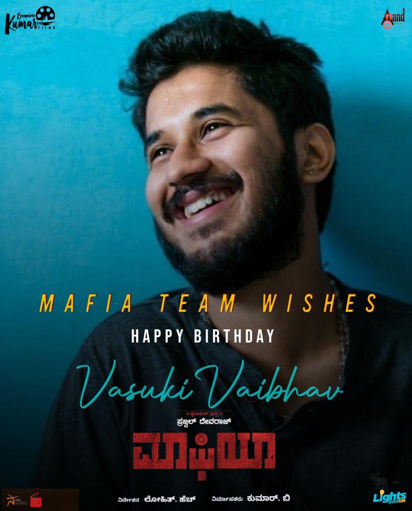 Happy birthday young talented music director singer actor @vasukivaibhav sir stay blessed wishes from @Mafiakannada  team #Prajwaldevaraj @AditiPrabhudeva @LOHITH_director @AnoopSeelin @S_Pandikumar @aanandaaudio #mafia