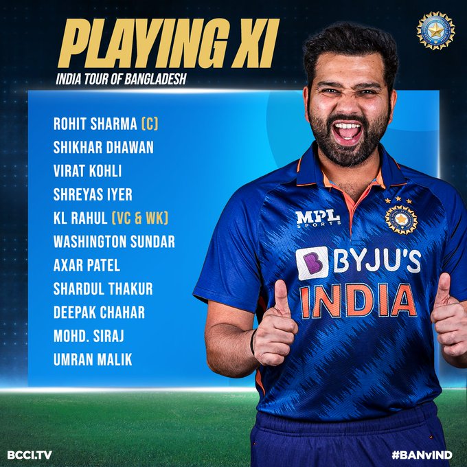 SS__fantasy's tweet photo. A look at our Playing XI for the 2nd ODI.

Kuldeep Sen complained of back stiffness following the first ODI on Sunday. The BCCI Medical Team assessed him and has advised him rest. He was not available for selection for the 2nd ODI.

#BANvIND https://t.co/MDQjMY3OGx