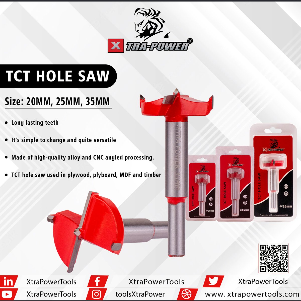 ToolsXtraPower's tweet image. 𝐗𝐏 𝐓𝐂𝐓 𝐇𝐎𝐋𝐄 𝐒𝐀𝐖
𝟐𝟎𝐌𝐌,𝟐𝟓𝐌𝐌,𝟑𝟓𝐌𝐌

✅ Sharper, longer-lasting teeth
✅ Made of high-quality alloy and CNC angled processing.
✅ TCT hole saw used in plywood, plyboard  MDF and timber.

#TCTholesaw  #powertoolsaccessorie #lsltools #xtrapowertools #XTRAPOWER