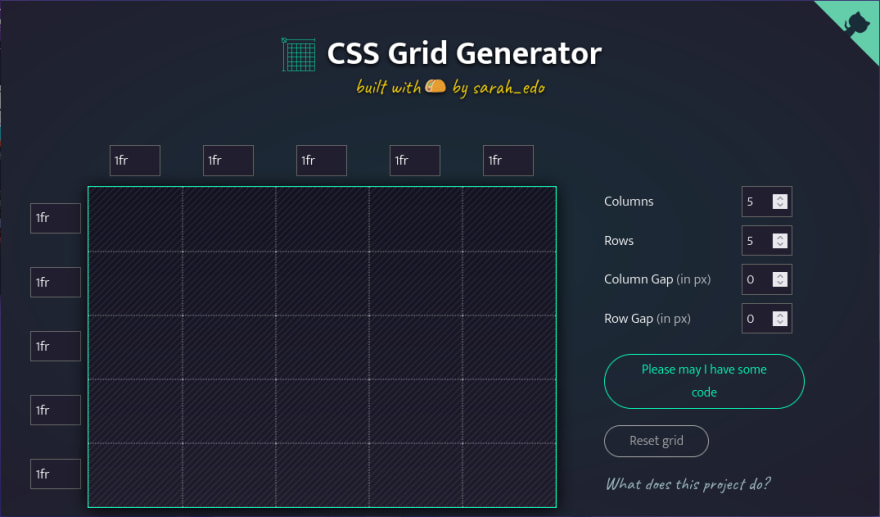 FrancisJeejo's tweet photo. 10. Grid Generator

Make grids using the CSS grid-template properties https://t.co/7VRqdxNC3u