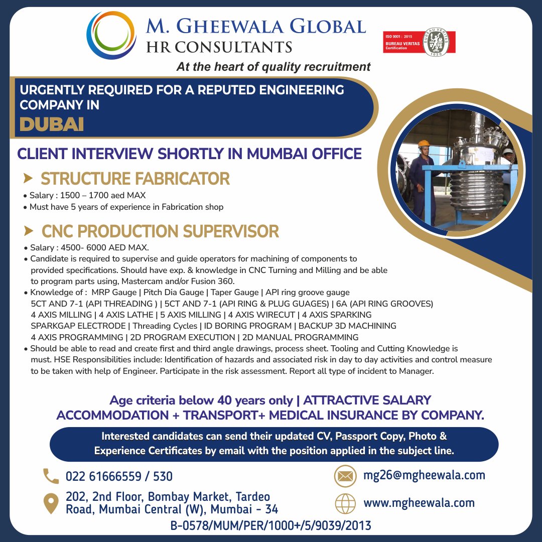 mgheewala_hrc's tweet photo. Job Vacancies for #Dubai
Interested Candidates can send the updated resume to mg26@mgheewala.com
Learn More https://t.co/Ps4bxv2mB1
#fabricator #fabrication #structurefabricator #fabricationwork #cnc #cncmilling #cncsupervisor #supervisor #engineering #dubaijobs #jobsindubai https://t.co/1PqEpuhbFJ