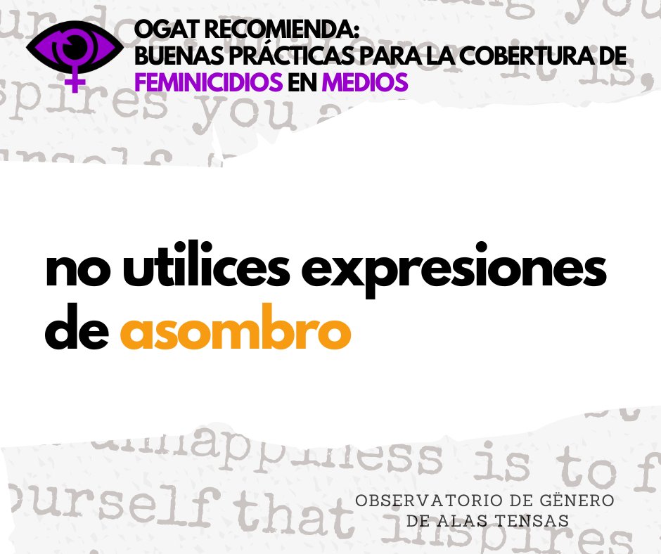 AlasTensas's tweet photo. Un #feminicidio nunca es una sorpresa. Los medios de prensa tienen que explicár por qué son asesinatos tan frecuentes y por qué no hay perfiles determinados de agresor o víctima.  #16días #YaEsYa​ #25N https://t.co/lgLm2qNCrg