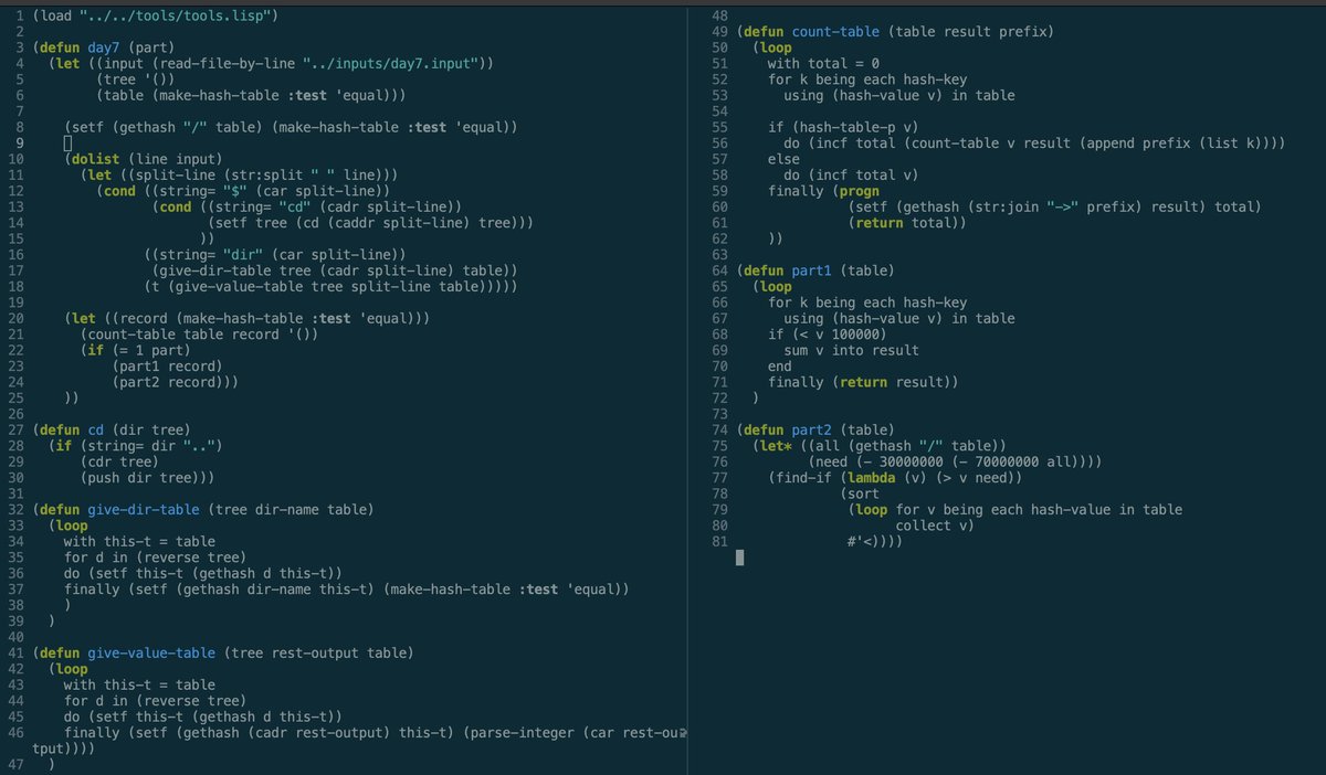 ccQpein's tweet image. #AdventOfCode2022 day 7 common #lisp version