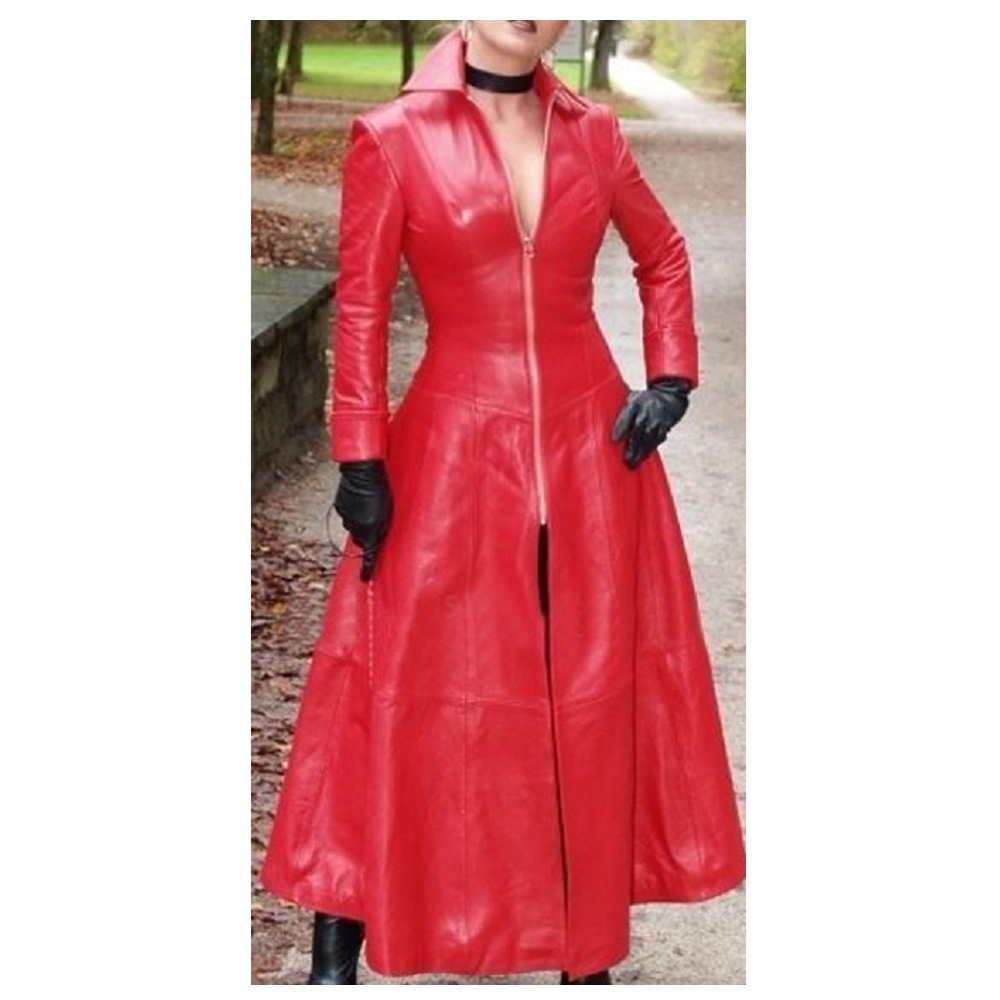 Women Gothic Coat Red Genuine Leather Zipper Coat Whether you’re looking for a statement piece for a special occasion or a coat that you can wear every day, we’ve got you covered. #womengothiccoat #gothiccoats #Womencoats #gothcoats thedarkattitude.com/women-long-got…