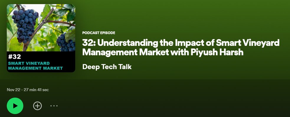 BIS Research (@bisresearch) on Twitter photo In latest #DeepTechTalk podcast, our lead #agriculture analyst, Debraj Chakraborty gets into an insightful conversation with Piyush Harsh, co-founder of <a href="/terraviewos/">Terraview OS</a> on the future of smart vineyard management.
Listen to the #podcast: spoti.fi/3VX5SdP
#AgriTech #TechNews In latest #DeepTechTalk podcast, our lead #agriculture analyst, Debraj Chakraborty gets into an insightful conversation with Piyush Harsh, co-founder of <a href="/terraviewos/">Terraview OS</a> on the future of smart vineyard management.
Listen to the #podcast: spoti.fi/3VX5SdP
#AgriTech #TechNews