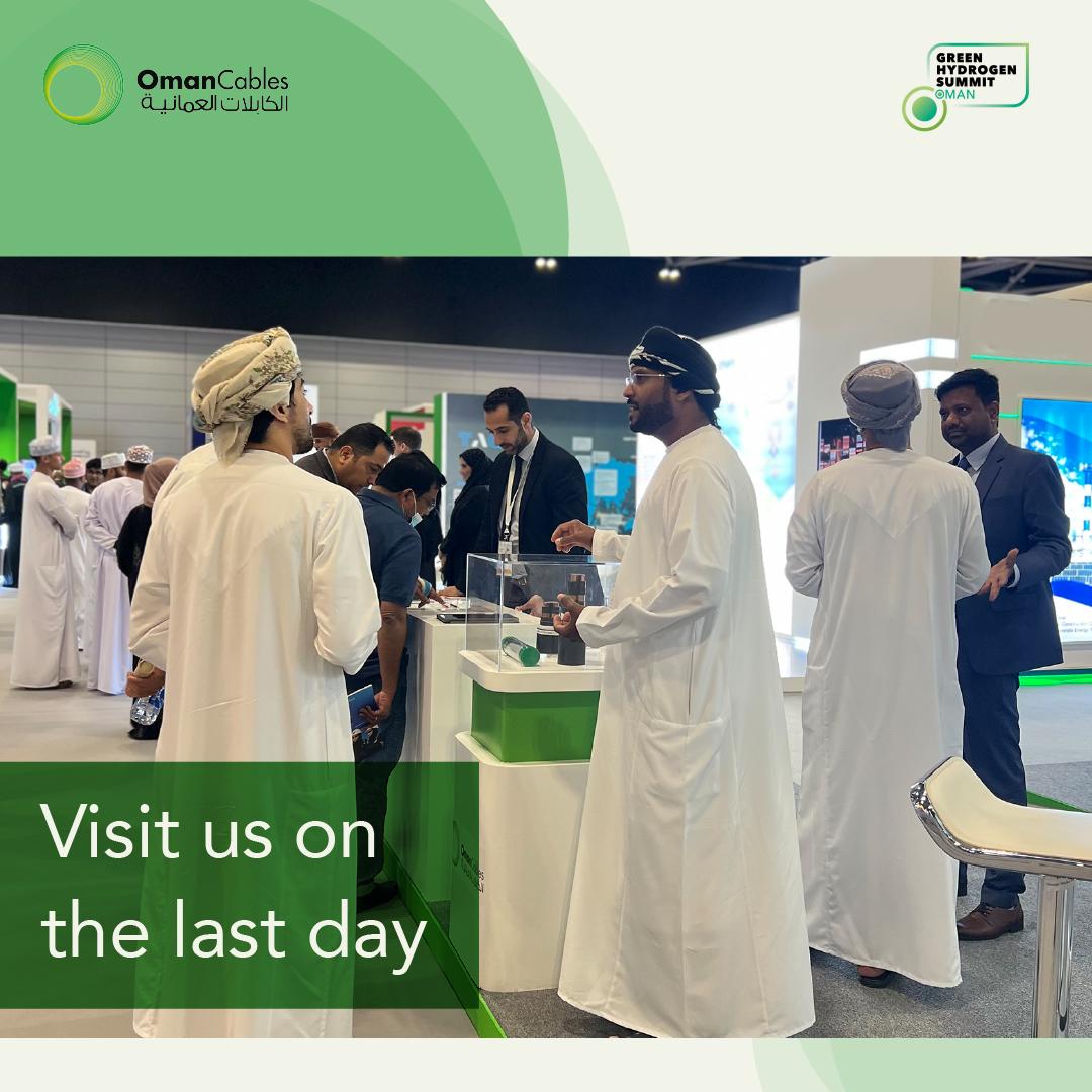 It’s our last day at the Green Hydrogen Summit Oman, visit us to know more on how we are supporting the green hydrogen.
Find us at Oman Convention & Exhibition Centre, Hall 1, Stand #E1.
#greenenergy #greenhydrogen #cables #cablemanufacturer #oman #localmanufacturing #ecocables