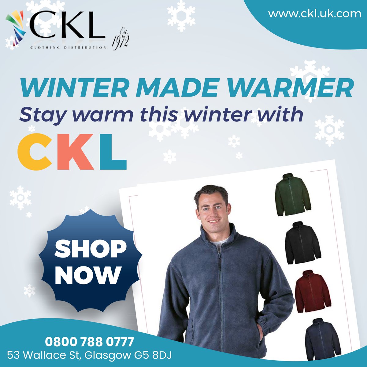 Don’t let winter hold you back from getting the job done with our durable range of high-quality winter essentials. Our range of coats, jackets, fleeces keep you warm throughout the harshest of weather.
Visit us on ckl.uk.com
#ckl #winterdays #winterclothes