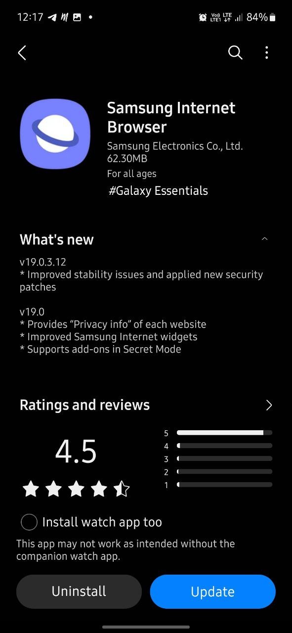 Samsung internet browser update