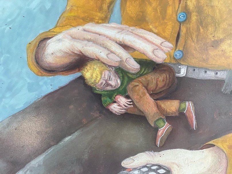 animationdave's tweet photo. Be nice to your pets. Framed. Gouache, ink, airbrush and watercolor. My job entails a certain amount of neatness and accuracy so it’s nice to f proportions up a bit and roughen up colour textures. #dhw_arts #davidhillierworks https://t.co/2pOQvt9ENl