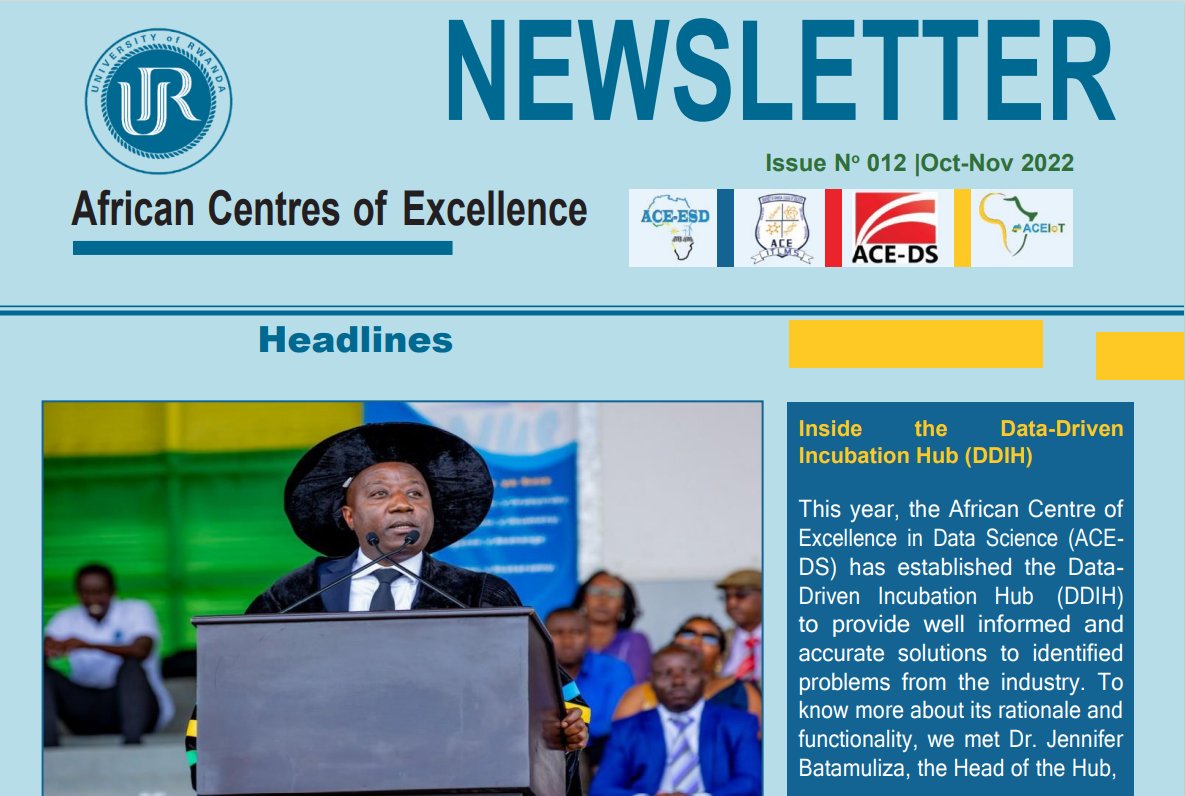 UR_aceds's tweet photo. Our 12th issue of UR_ACEs Newsletter is out.
 Check it out and know what is going on in #UR Centres of Excellence. @Ace2Africa @jbatamuliza @Uni_Rwanda 
https://t.co/0hOehQKwEB https://t.co/lRCYyn0b57