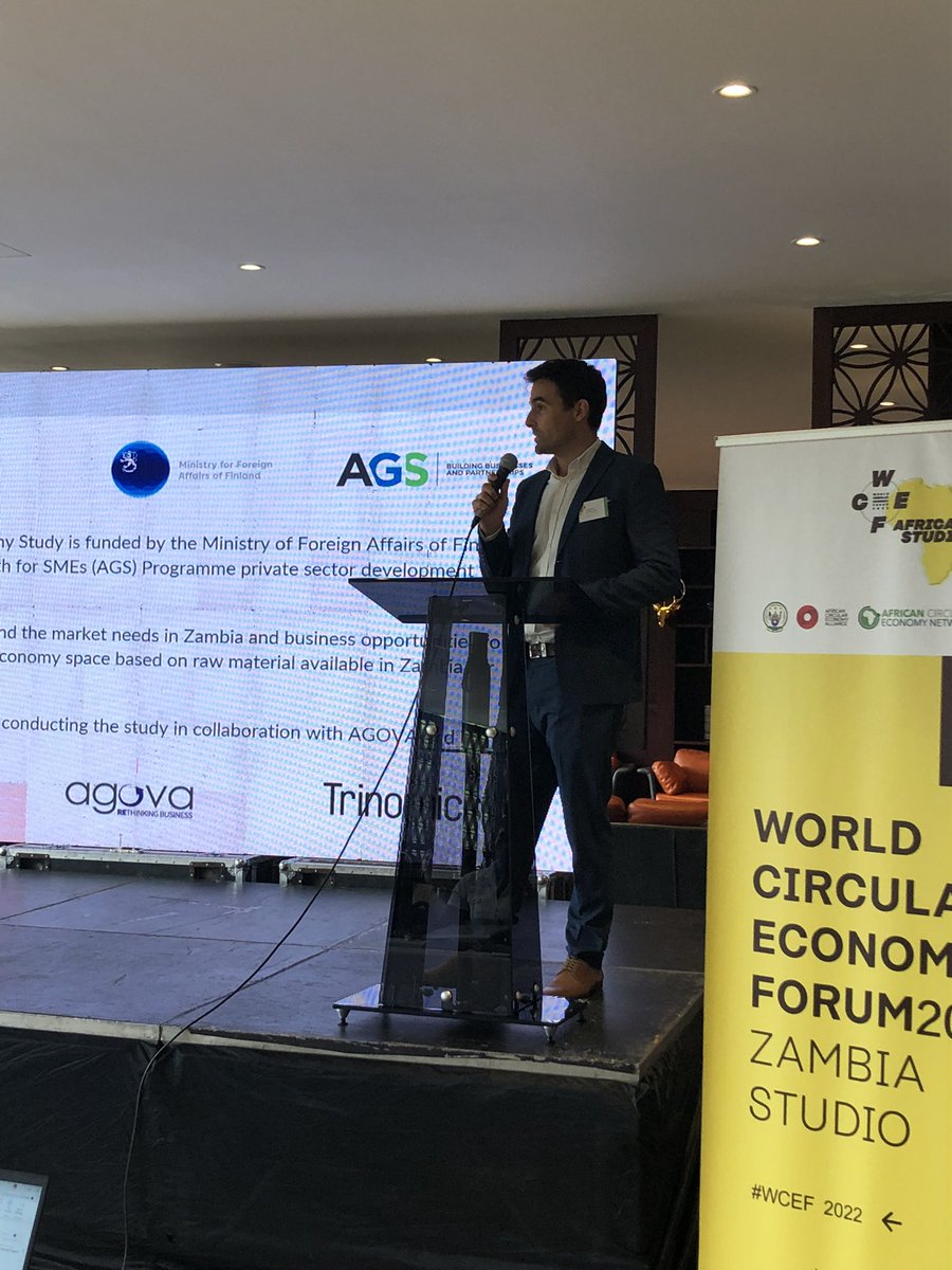 anna_erkkila's tweet photo. Presenting AGS circular economy opportunities study at WCEF Zambia Studio. Full results will be presented during Finland Business Week in Lusaka end of February @AGSZambia @FinlandinZambia #WCEF2022 #CircularEconomy https://t.co/XLs7g0Ecwb
