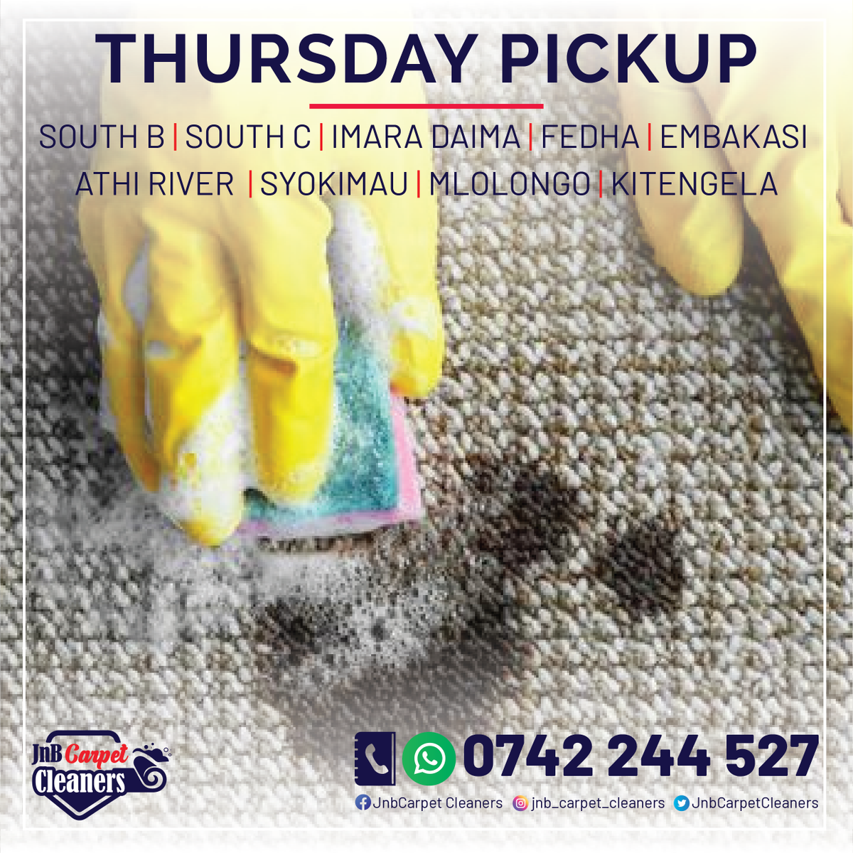 Jnbcarpets's tweet photo. At Jnb Carpet Cleaners our job is to nurse carpet/rug back to life by cleaning them withexpert care!!
Call/WhatsApp Today on 0742 244 527
WE OFFER FREE PICKUP &amp; DELIVERY
Website: https://t.co/qld9hJmUps
Location: Soko Safi Strip Mall, Ngong Road, Nairobi.

#carpetcleaning #carpet https://t.co/2Igh1O1m5B