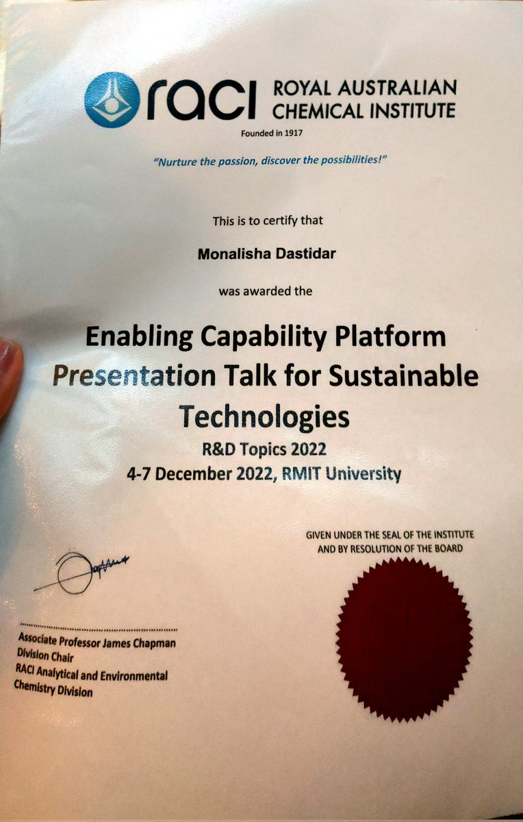 Monalisha_GD's tweet photo. Thank you @RnDTopics2022 for the wonderful opportunity to present my work and chair a presentation session. I learnt so much and got to meet some inspiring academics.
#RnDTopics2022 #RACI #RMIT https://t.co/LaQEqaXAgi