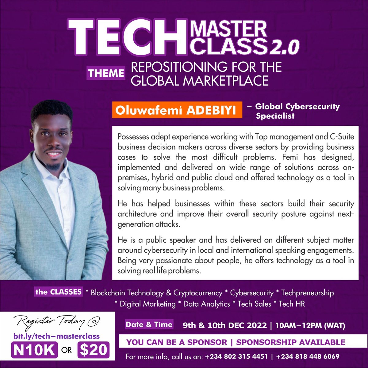 MasterclassTech's tweet image. Meet our Facilitators!

If you haven&apos;t registered, simply click the link below:
bit.ly/tech-mastercla…

And if you can&apos;t afford the fees, just reach out to us, we have willing sponsors.

You don&apos;t want to miss this!