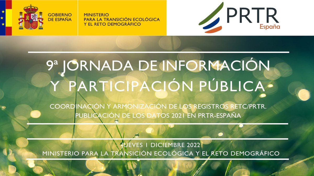 prtr_es's tweet photo. Si no han podido asistir a la 9ª Jornada de Información y Participación Pública PRTR-España 2022, pueden acceder al contenido de la Jornada al completo en el siguiente enlace: 
https://t.co/gWCDmiRqXK https://t.co/D6piZZGr4f