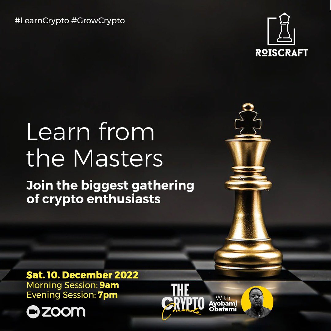 humairehhassan's tweet image. Don&apos;t miss out on the opportunity to learn how you can trade crypto and make more money. 

This is your chance to learn  how to trade crypto without always losing money.
I will be joining the free webinar &apos;The Crypto Crusade&apos; on the 10th of December.

#LearnFromTheMasters