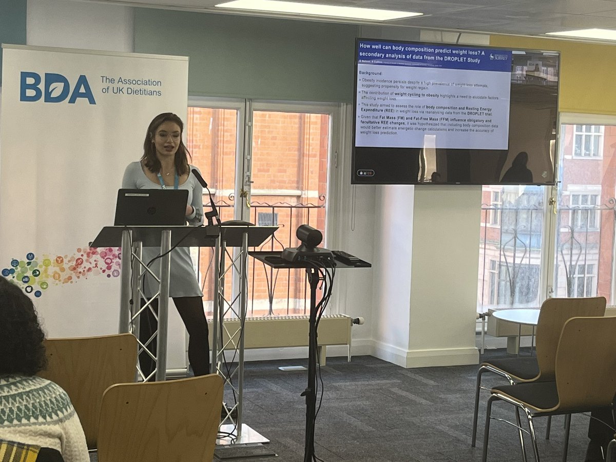 First of the <a href="/SurreyDietetics/">Surrey Dietetics</a> graduates presenting their final year research at the #BDAResearch symposium- go Emily!!