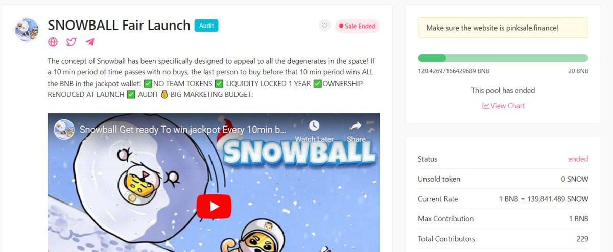 🔥 Successfully raised 120+BNB 

Get ready for launch snowball will be the best Christmas Gift for all of us
launch Today 16UTC 7th DE

you can claim your tokens 
pinksale.finance/launchpad/0x5D…

CA: 0x202615097AD6a7424A8514A4F94c75640807588F

#snowball #pinksale #presale #PancakeSwap
