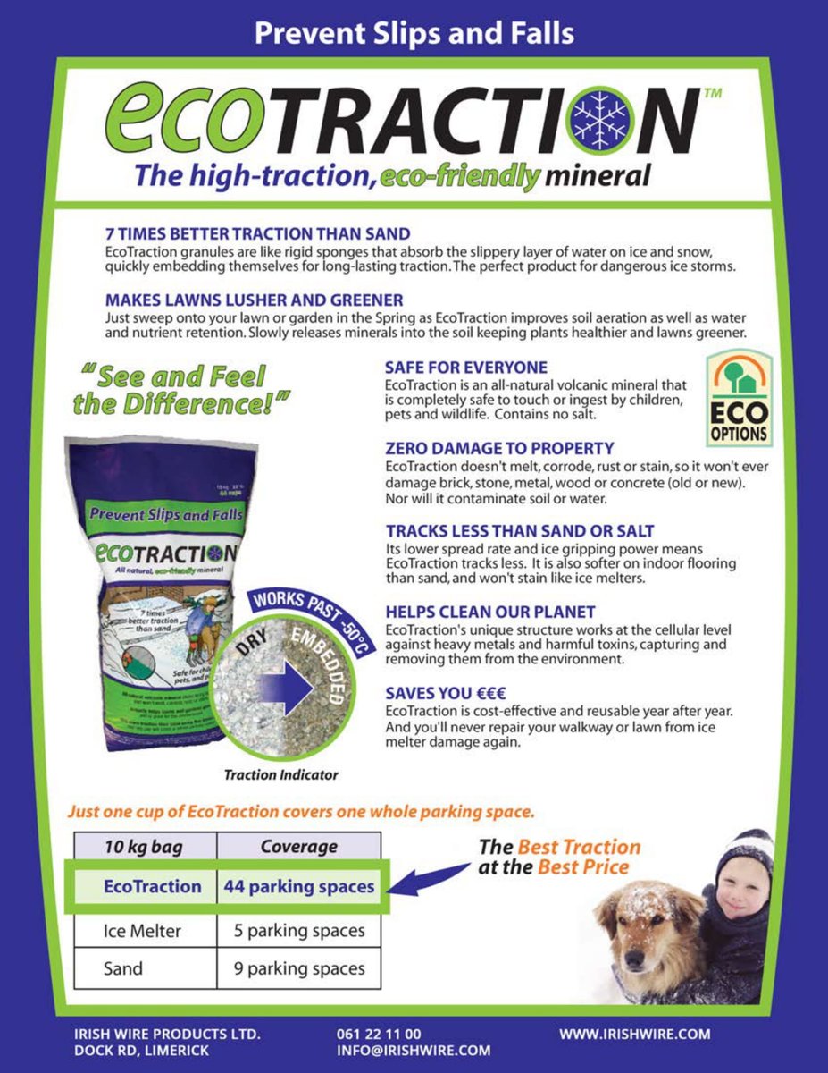 IrishWireP's tweet photo. EcoTraction is the safest &amp; most effective traction agent in preventing slips and falls in this icy weather ❄️☃️

Shop Now: https://t.co/UBcc3zfngp

📌 Dock Road, Limerick (V94 CC9C)
⏰ Mon-Fri 8am-5pm, Sat 8:30am-1pm
📧 Email info@irishwire.com
📞 061 22 11 00

#BeWinterReady https://t.co/qBbyBN31kp