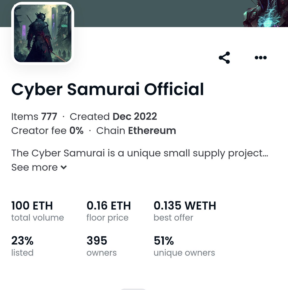 Drft_Z's tweet photo. Congrats on the 100 eth 
@CyberSamurai__ 

Just the beginning 🚀🚀 https://t.co/caw11TKW16