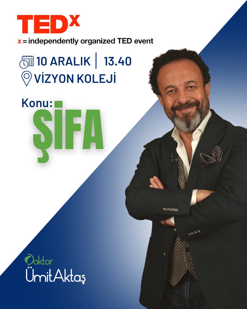 drumitaktas's tweet photo. 10 Aralık Cumartesi 10:30-16:00 saatleri arasında Vizyon Koleji’nde geçekleşecek, TED Talks organizasyonunun TEDx Youth etkinliğinde konuşmacı olarak yer alacağım. 
13:40'da başlayacak olan ''Şifa” hakkında yapacağım konuşmayı kaçırmayın! @TEDTalks @TEDxYouthDay @VizyonKoleji https://t.co/CXvvAs7vXC