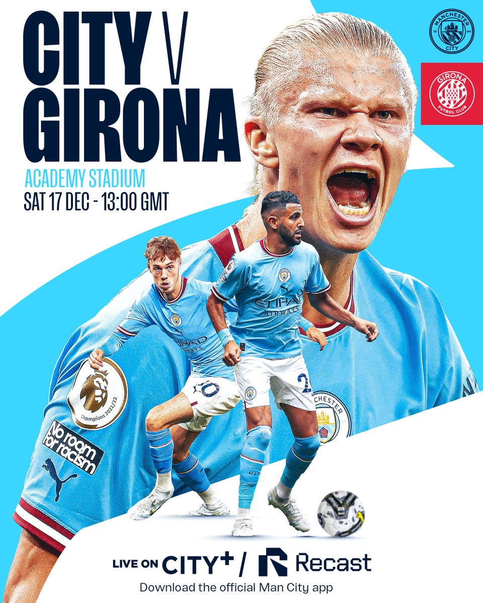ManCity's tweet photo. The boys are back! 🙌

We will face @GironaFC at the Academy Stadium on Saturday 17th December live on CITY+ and @RecastTV! 👊 https://t.co/Ltfj4KTEum