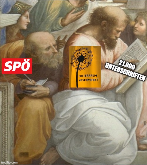 @freiraumnaschmarkt haben 21000 Unterschriften für einen Park gesammelt.
Die #SPÖ bei der Wien-Wahl damit geworben hat, die Stadt grüner zu machen, wollte sie am #Naschmarkt eine Betonhalle bauen. Selbst als sich die Bevölkerung von #1060wien & #1050wien dagegen aussprach.