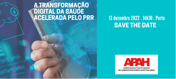 💡SAVE THE DATE 💡

A #APAH irá organizar uma Sessão intitulada “Transformação Digital da Saúde acelerada pelo PRR”.

Sessão de acesso livre. 

📍Auditório Professor Alexandre Moreira, Centro Hospitalar e Universitário do Porto 
📆12 de dezembro, 14h30