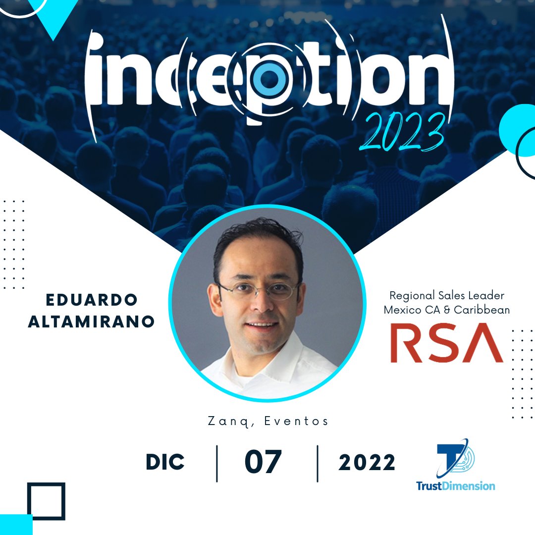 RSAsecurity's tweet photo. 🚨 TODAY: Join RSA & @TrustDimension at #Inception2022 in #Mexico 🚨
We'll discuss the most effective way for businesses to improve their #cybersecurity posture and move to #ZeroTrust ⬇️
https://t.co/YxxYBrMw1L
Preview the agenda ⬇️
https://t.co/5PDKnZDwTa https://t.co/SGCd8tyiP4