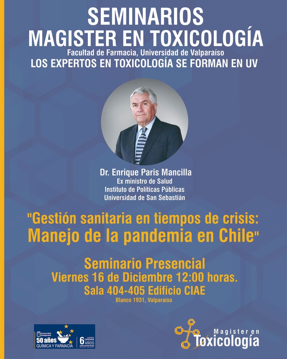 facultaddefarm1's tweet photo. 👉El Magister en Toxicologia de la Facultad de Farmacia los invita al Seminario a cargo del Dr. Enrique París Mancilla, 
🗓 16 de diciembre 
⏰ 12:00 horas.
🚩 Blanco 193 Edificio CIAE
@uvalpochile @ladetoxuv https://t.co/bhzyfQVDoM