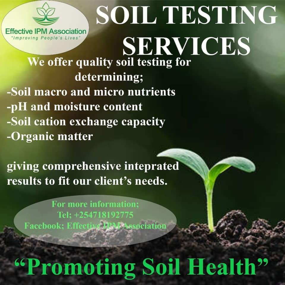 Planting and practicing soil care activities without first doing a soil test is like setting a broken bone without X-ray or MRI. 🌱

During Soil Health &amp; Care Month, get discounted soil testing 🌾

Get your soil tested by Effective IPM Association  

 Call/SMS 0718192775