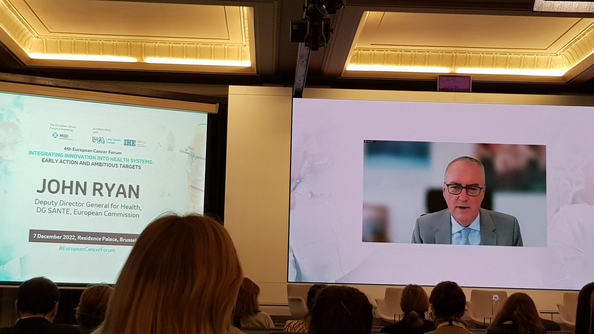 #EuropeanCancerForum John Ryan from @EU_Health addressing the importance of #quality of life, access to finacial services, legal previsions, #prevention policies and #research programmes of the #EUCancerPlan to reduce health inequalities in EU Member States.
