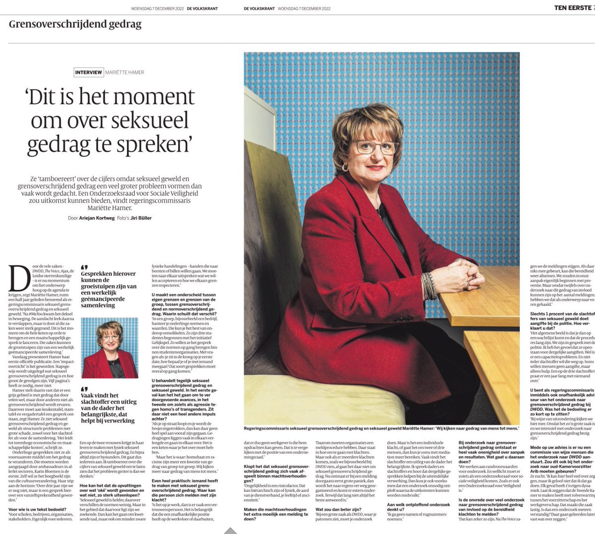 “Seksueel grensoverschrijdend gedrag en seksueel geweld is een structureel probleem met grote schade, zowel voor het slachtoffer als voor de samenleving.” Aldus <a href="/mariettehamer/">Mariette Hamer</a> in de <a href="/volkskrant/">de Volkskrant</a> van vandaag. volkskrant.nl/cs-bb53462c