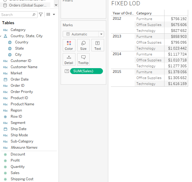 ToreLev's tweet photo. #TinyTableauTip If you want to create a (Fixed) LOD calculation, as of @tableau 2021.1, you can drag a measure on top of a dimension (hold in CTRL for Windows) and Tableau automagically creates a FIXED LOD for you which you can use. https://t.co/z1g6OFHa6Q