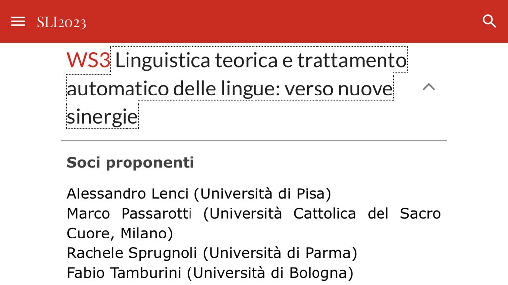 È uscita la CFP del workshop “Linguistica Teorica e Trattamento Automatico delle Lingue: verso nuove sinergie”! Scadenza invio abstract: 20/02/2023
drive.google.com/file/d/1OzCxsX… #SLI2023