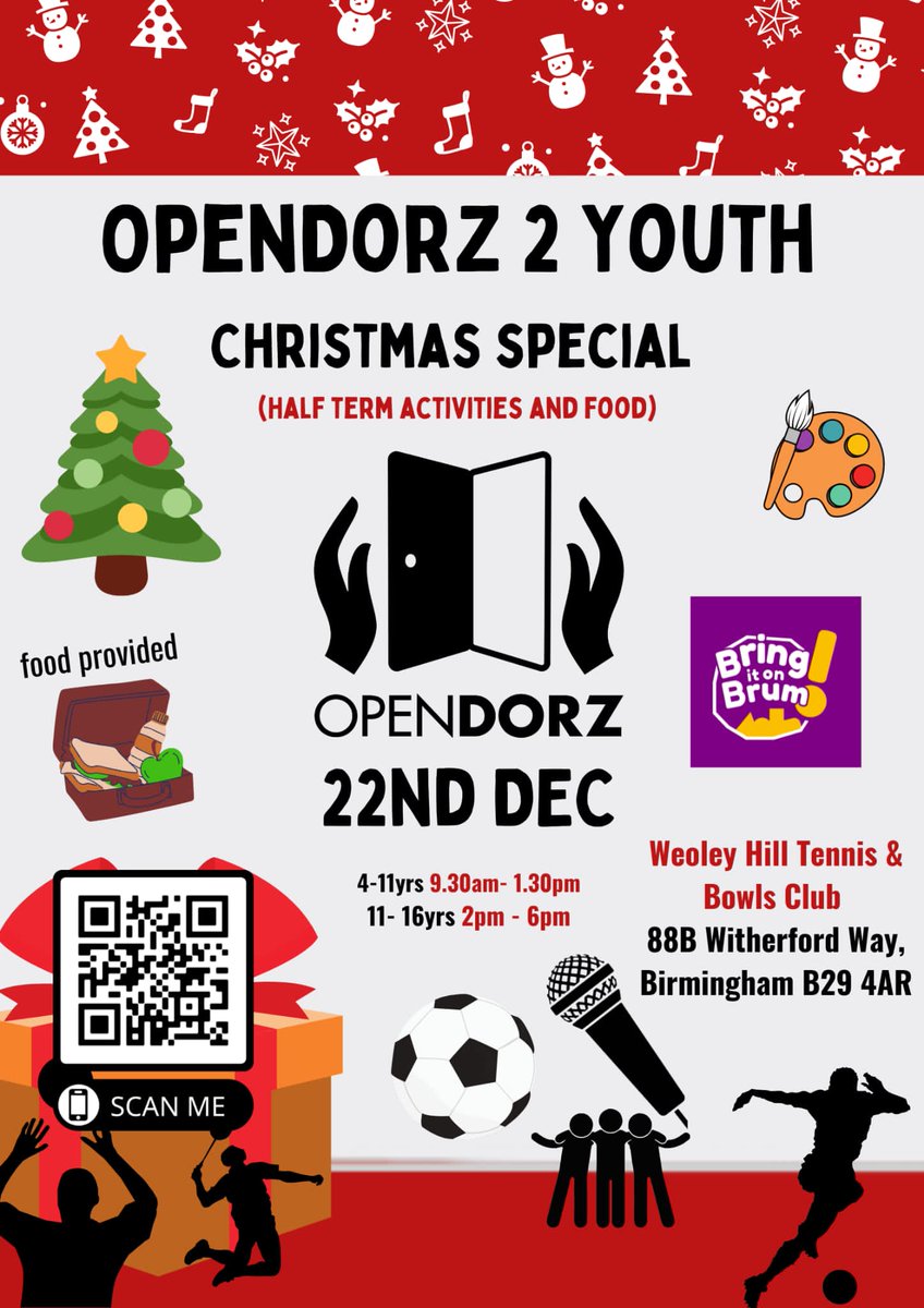 Opendorz are providers for HAF and we are excited to announce opendorz 2 youth Christmas on the 22nd Dec 

Your little ones can join us for free, so don't forget to book using the link below, we have limited available 😀 

opendorzcic.coordinate.cloud/project/38124