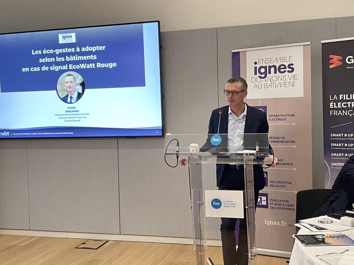 [Conf de presse]
Pour ⁦<a href="/IGNES_FR/">IGNES</a>⁩, David Descamps DG ⁦<a href="/Legrand/">Legrand</a>⁩ ⁦: « 1er secteur de consommation d’électricité en France, les bâtiments résidentiels sont un véritable gisement pour réduire la consommation d’énergie, notamment lors des journées #EcoWatt rouge »