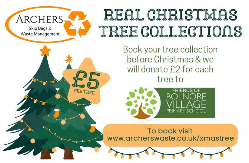 BolnorePrimary's tweet image. Visit archerswaste.co.uk/xmastree  to book your Christmas tree collection.