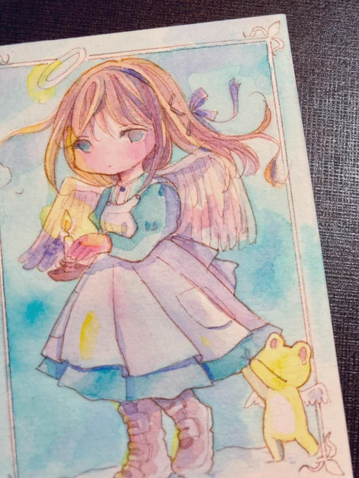 ホワイト入れて、雪の結晶描いたりして…もう少し調整したら完成かな?ちょっと寂しげだけど、お目の光で希望を感じてもらえるようにしてゆきます…… 