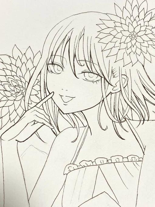 可愛いお顔描けた💕体力あれば今晩でも配信しながら塗りたいです 