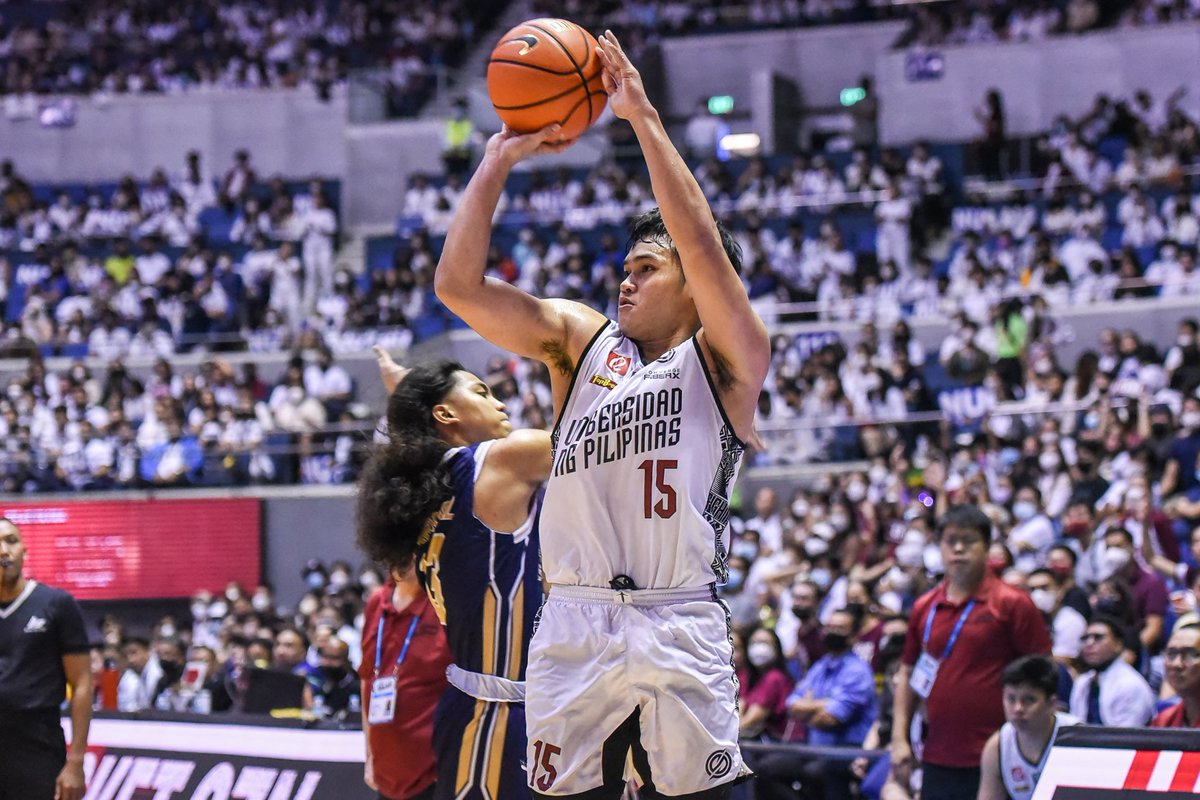 upmaroonpride's tweet photo. FINALS-BOUND! The UP Men's Basketball team secures a spot in the #UAAPSeason85 finals after beating NU! Congratulations, UP! #UPFight #MaroonPride https://t.co/5fliEMnpAm