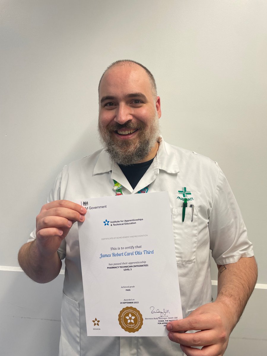 Congratulations to James for receiving his apprenticeship certificate for Integrated Pharmacy Technician! @ESHT_IE #Apprenticeship #pharmacy #Careers