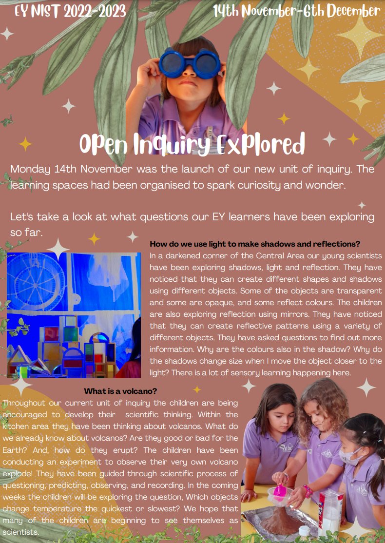 Open Inquiry is a time dedicated to #curiosity and #wonder. Our young #scientists have been exploring a variety of #learning experiences by asking questions, observing and using exploration to find out more. 
<a href="/EYNIST/">EYNIST</a> #earlyyears <a href="/NISTSchool/">NIST Int. School</a>
 drive.google.com/file/d/1hlUJDw…